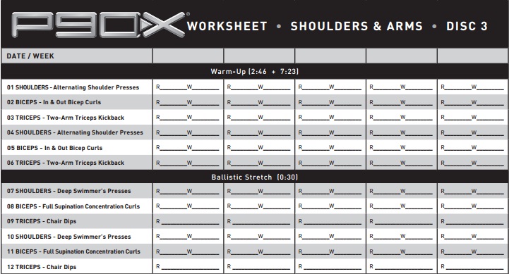 p90x chest and back workout list